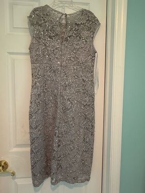 Silver Sequin Lace Midi Dress - Elegant Women's Occasion Dress